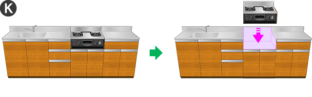 コンロ部のみキャビネット型グリル付コンロに交換