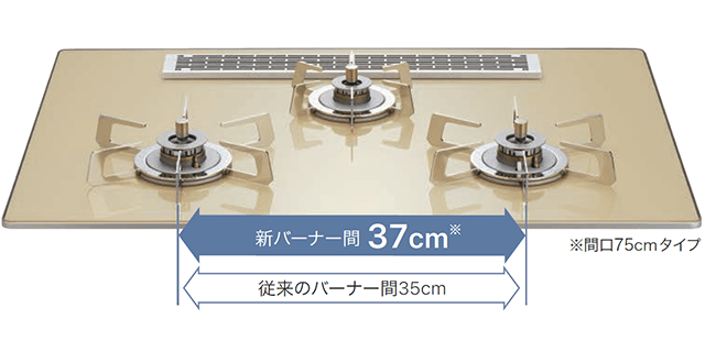 バーナー間の寸法が広がり、さらにスッキリ。