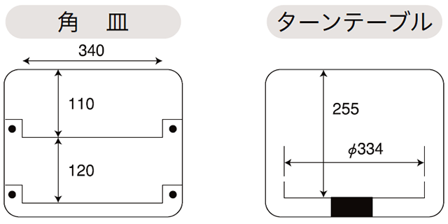 角皿、ターンテーブルの寸法