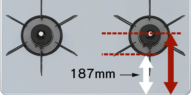 2口のコンロを安心して使える後方位置に配置