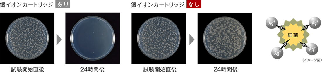 銀イオンカートリッジの除菌効果