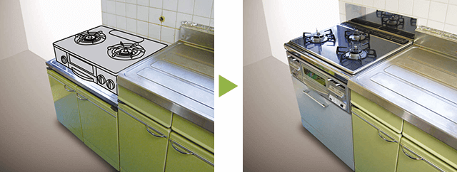 テーブルコンロからビルトインコンロへの施工事例